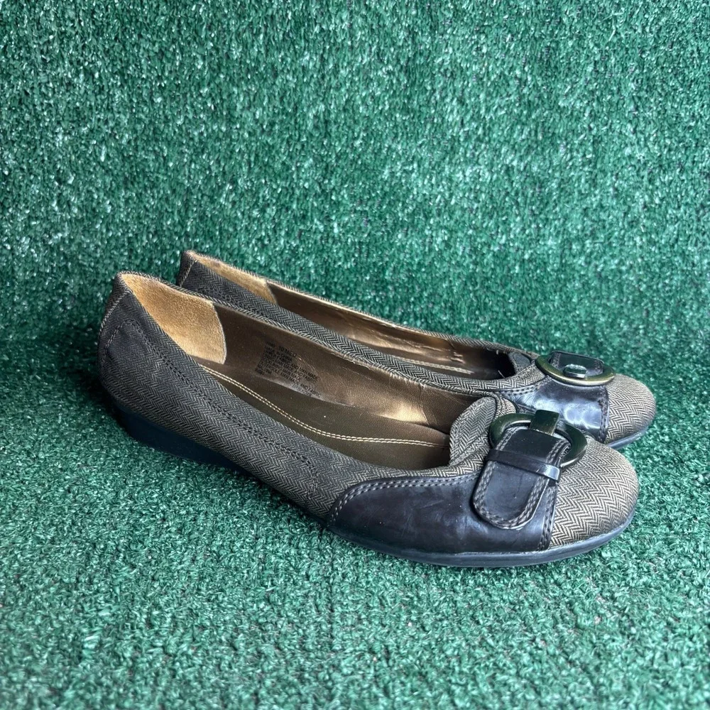 Natural Soul Malvina Herringbone Buckle Classic Ballet Flats Brown Womens Sz 10
